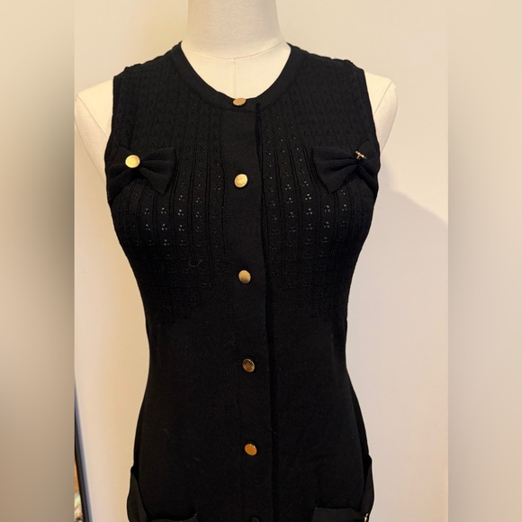 Commense Pointelle Split Button Sweater Dress Black - Picture 3 of 10